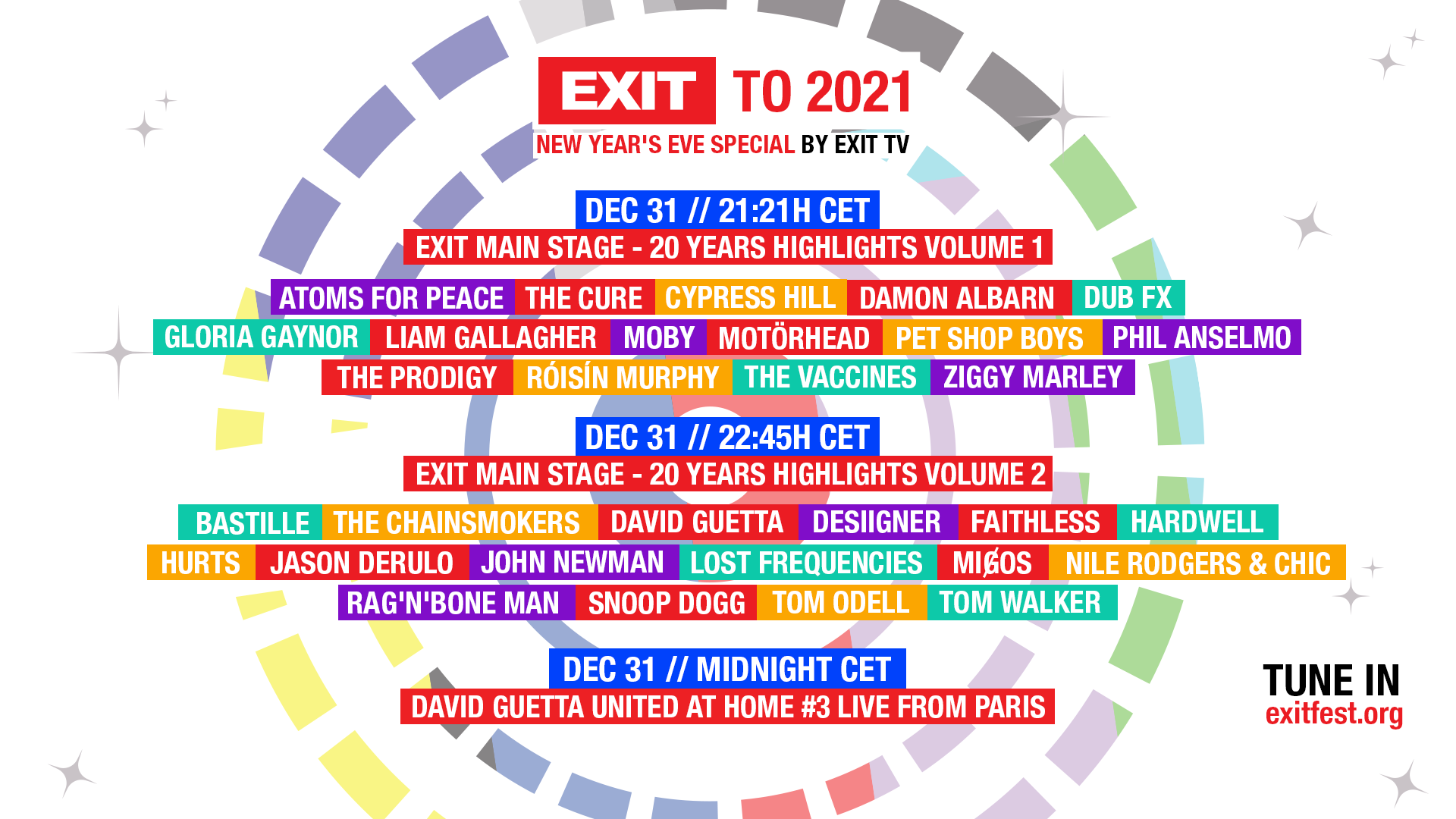 Cypressi, Snoop i Hardwell pojačavaju Exitov novogodišnji program,specijalan set Davida Guette tačno u ponoć!